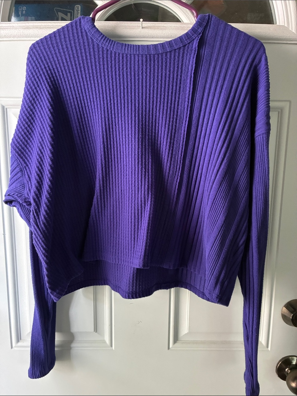 Purple Ribbed Women's Sweater - Relaxed Crewneck